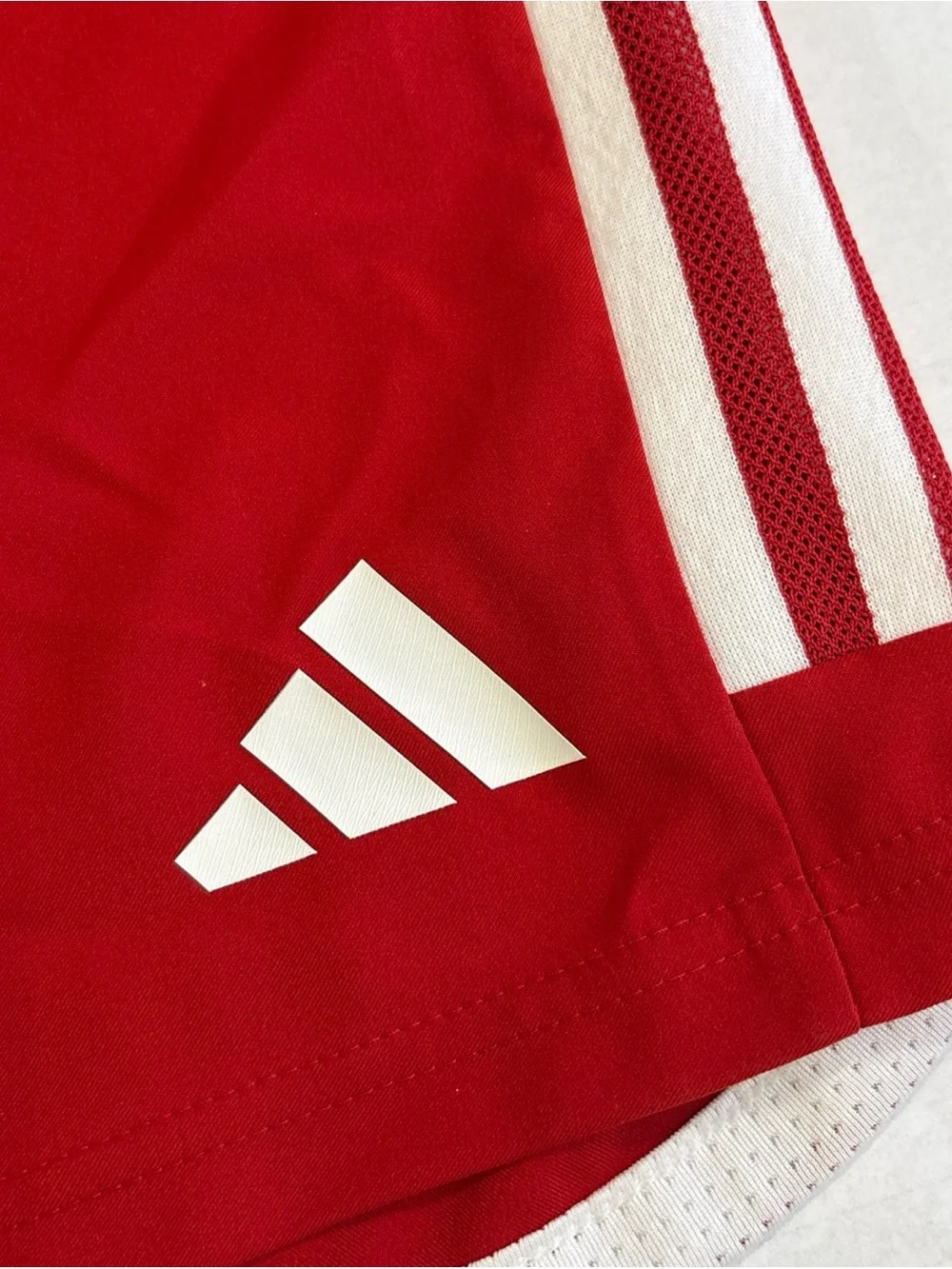 adidas Red Soccer Shorts with White Trim